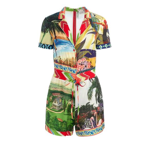 ALICE + OLIVIA Leighton Pajama Romper In Island Dreams Multi - Picture 5 of 12